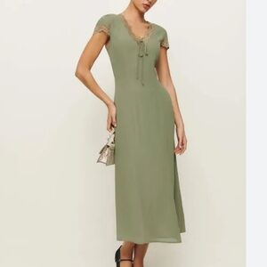Reformation Tiffie Dress in Artichoke Green